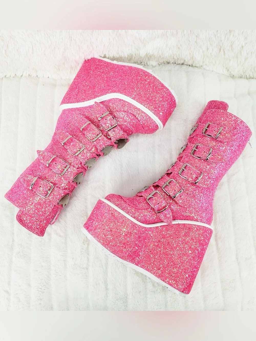 Demonia Pink Glitter Swing-230G Platform Boots Size 7